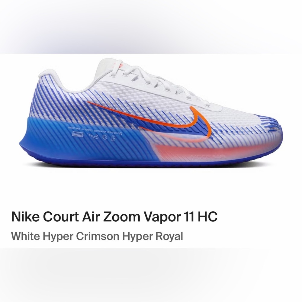 (M6.5/W8) Nike Air Zoom Vapor 11 HC - White, Orange, Blue